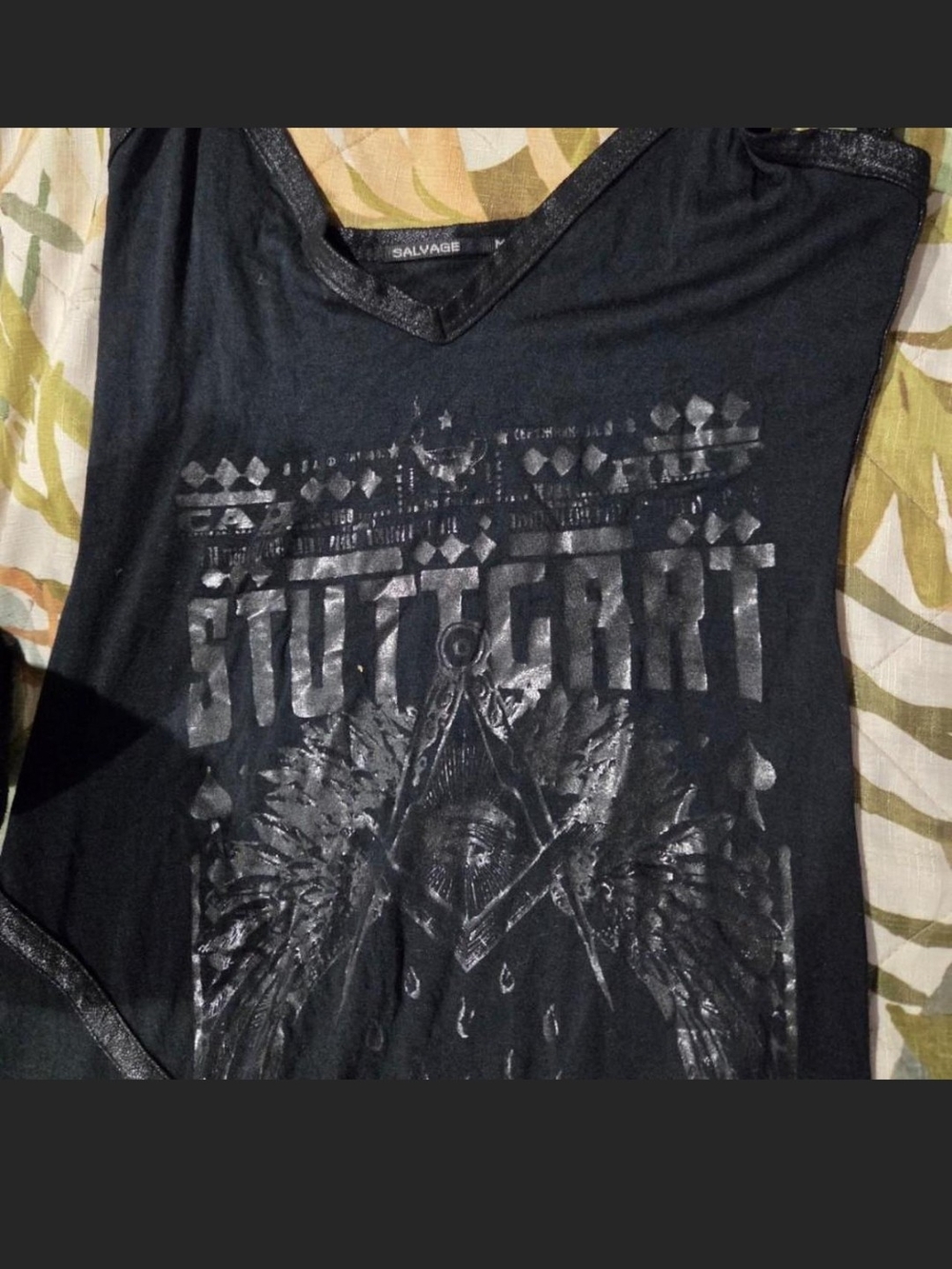 Salvage Black Lace Panel Graphic Maxi Dress. M - Picture 6 of 8